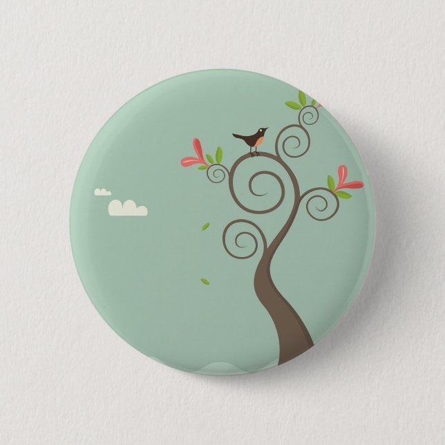 Robin on a Tree Pinback Button (Front)