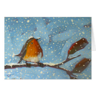 robin on branch on snowy day cards
