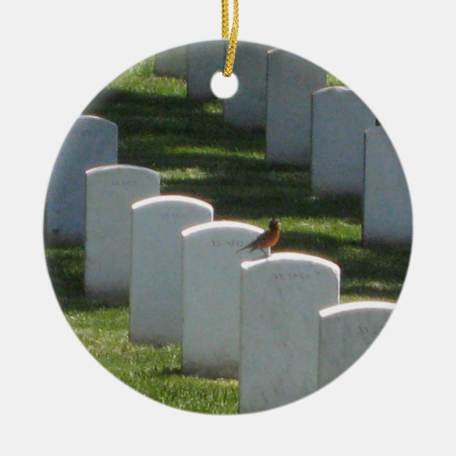 Robin on gravestone ceramic ornament (Front)