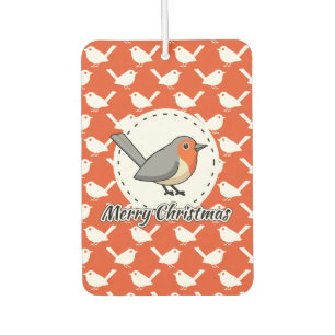 Robin on Orange White Bird Pattern - Merry Xmas Air Freshener