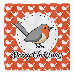 Robin on Orange White Bird Pattern - Merry Xmas Bandana