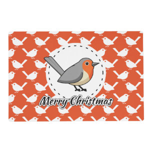 Robin on Orange White Bird Pattern - Merry Xmas Placemat