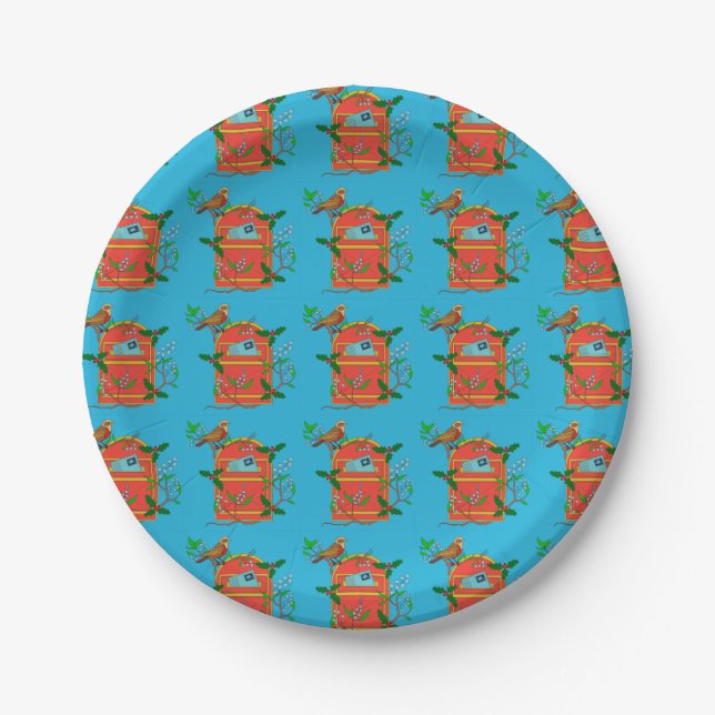 Robin on Postbox Paper Plates (Front)