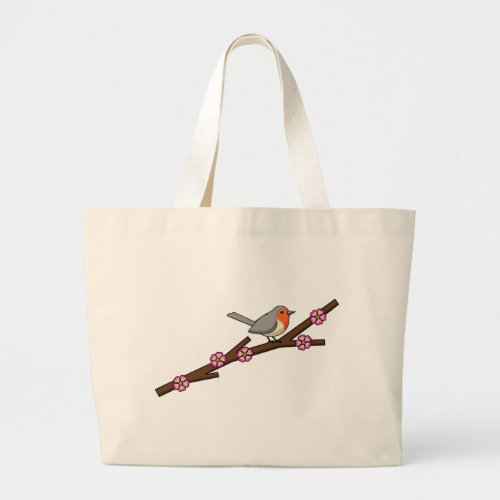 Robin on Sakura Large Tote Bag