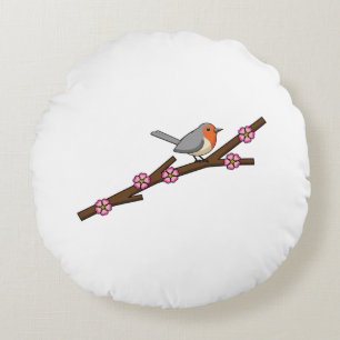 Robin on Sakura Round Pillow