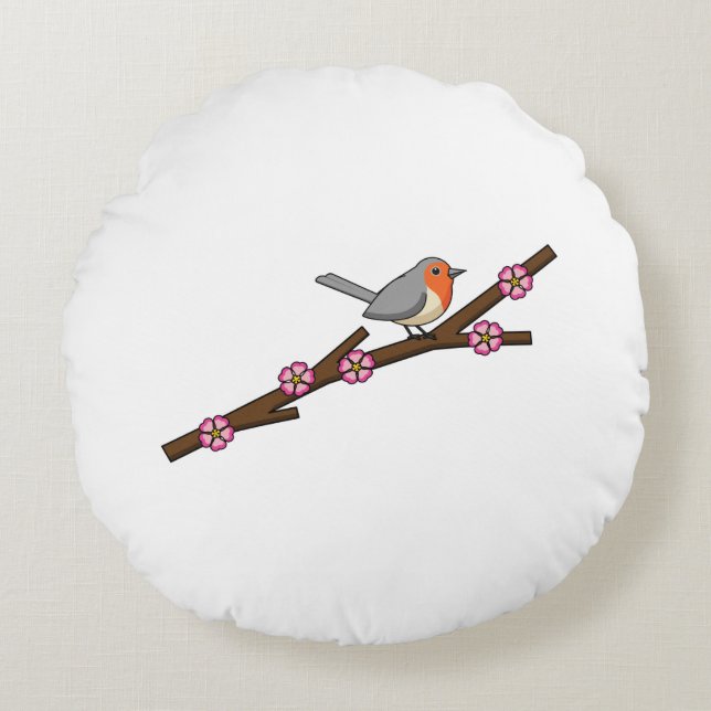 Robin on Sakura Round Pillow (Front)