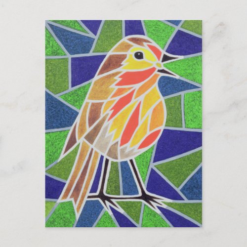 Robin on Stained Glass Postcard