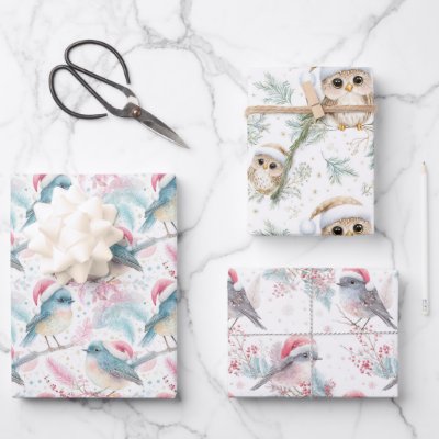 Robin Owl Patterns Southern Hemisphere Christmas  Wrapping Paper Sheets