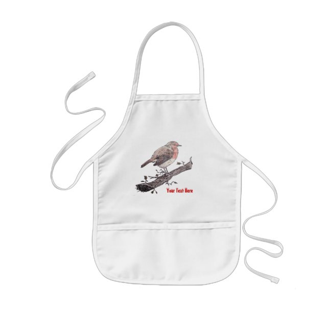 Robin perched on ivy leaf wild bird kids' apron (Front)