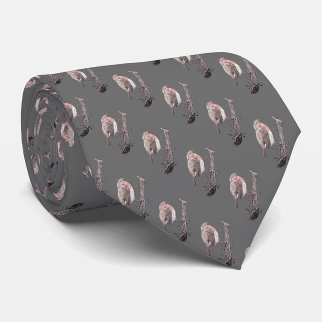 Robin perched on ivy leaf wild bird neck tie (Rolled)