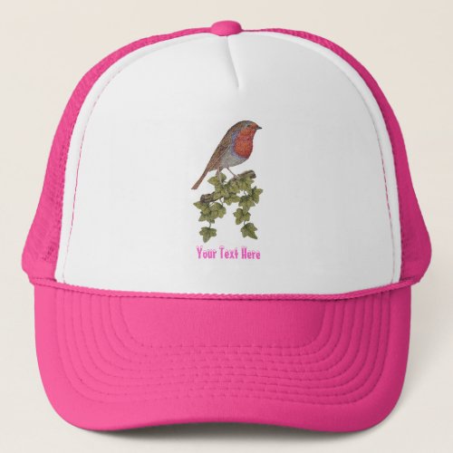 Robin perched on ivy leaf wild birds at christmas trucker hat