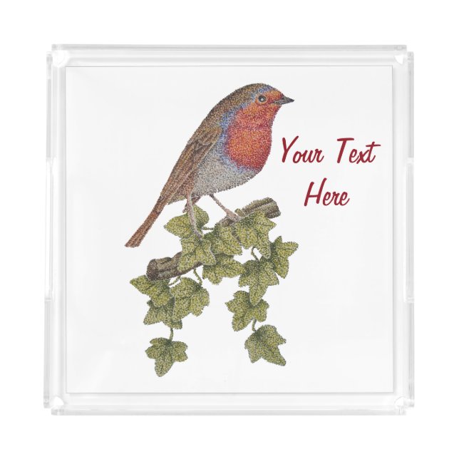 Robin perched on ivy leaf wild birds for christmas acrylic tray (Front)