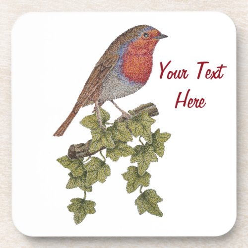Robin perched on ivy leaf wild birds for christmas beverage coaster