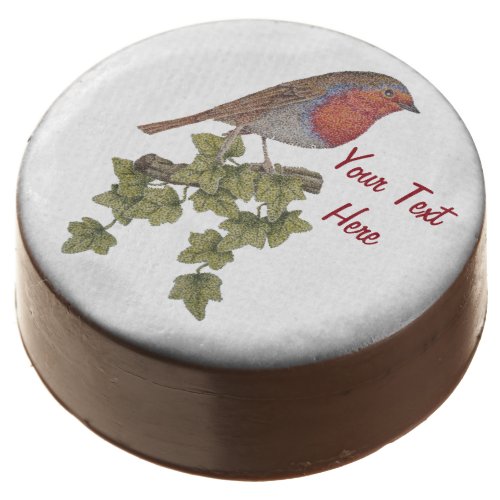 Robin perched on ivy leaf wild birds for christmas chocolate covered oreo