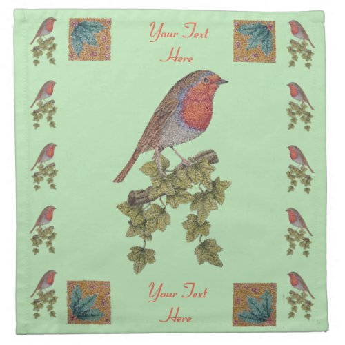 Robin perched on ivy leaf wild birds for christmas cloth napkin