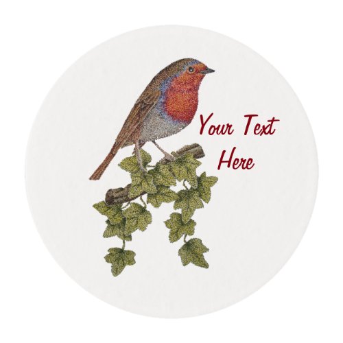 Robin perched on ivy leaf wild birds for christmas edible frosting rounds