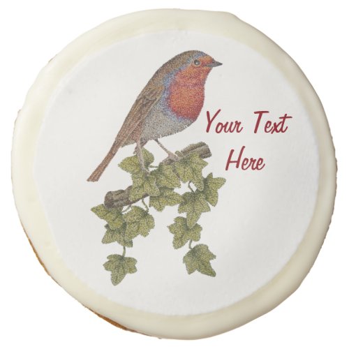 Robin perched on ivy leaf wild birds for christmas sugar cookie