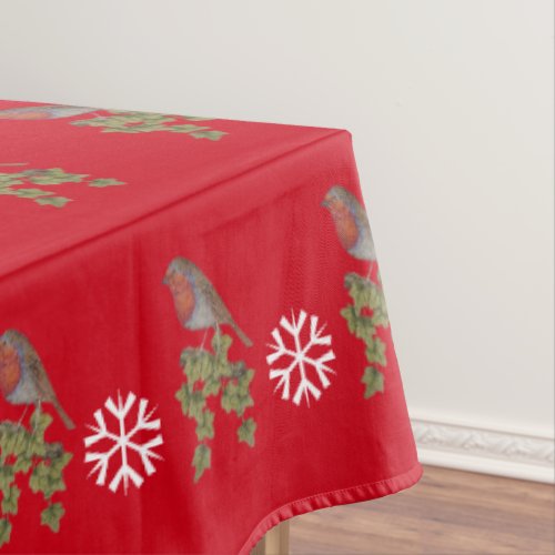 Robin perched on ivy leaf wild birds for christmas tablecloth