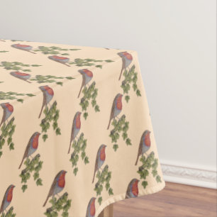 Robin perched on ivy leaf wild birds for christmas tablecloth