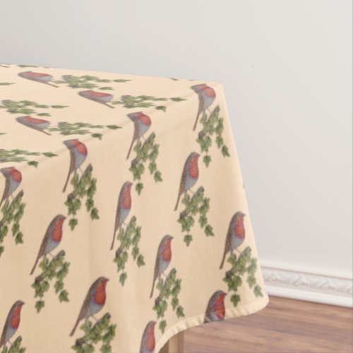 Robin perched on ivy leaf wild birds for christmas tablecloth