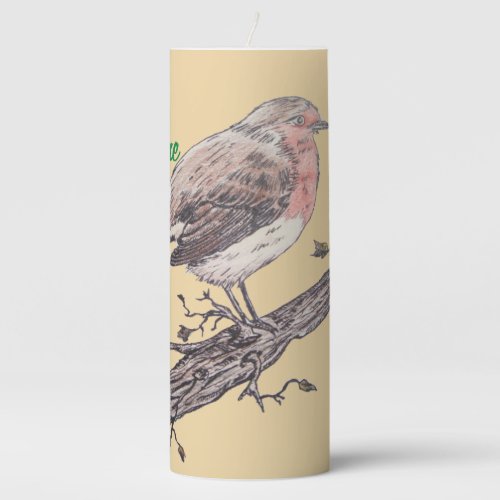 Robin perched on ivy leaf wild birds pillar candle