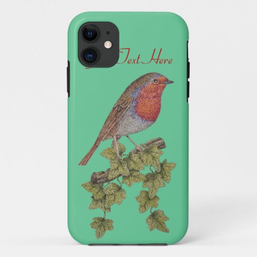 Robin perched on ivy leafs wild birds iPhone 11 case