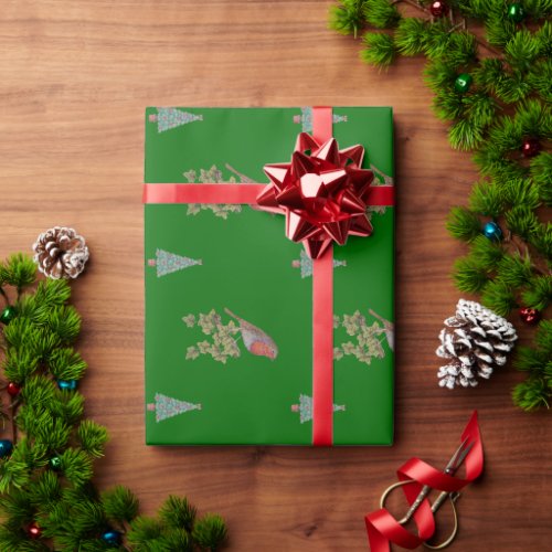 Robin perched on ivy leafs wild birds christmas wrapping paper