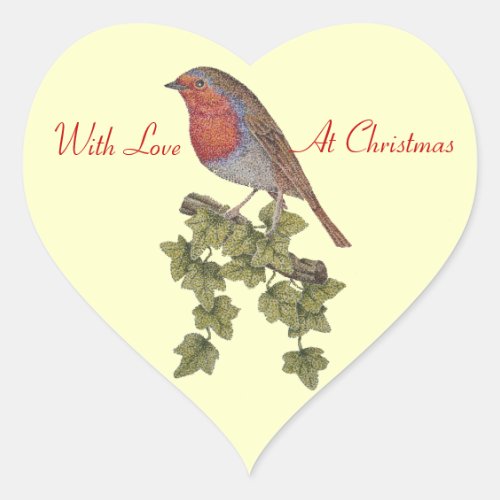 Robin perched on ivy leafs wild birds heart sticker