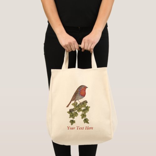 Robin perched on ivy leafs wild birds tote bag