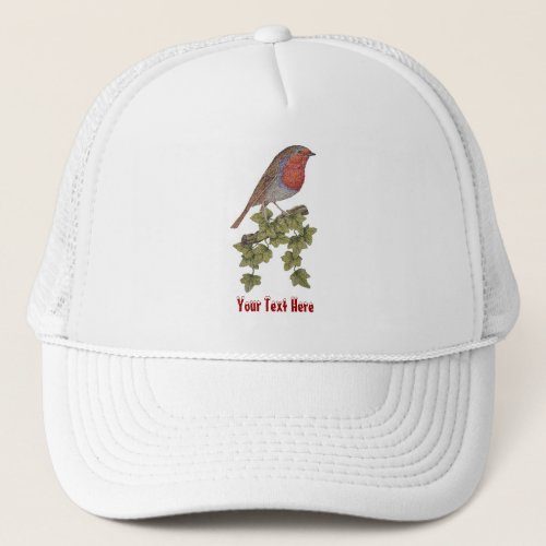 Robin perched on ivy leafs wild birds trucker hat