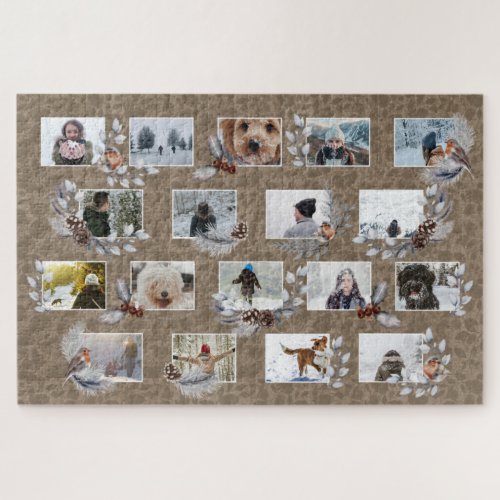 Robin Photo Collage Custom Rustic Kraft Paper bird Jigsaw Puzzle