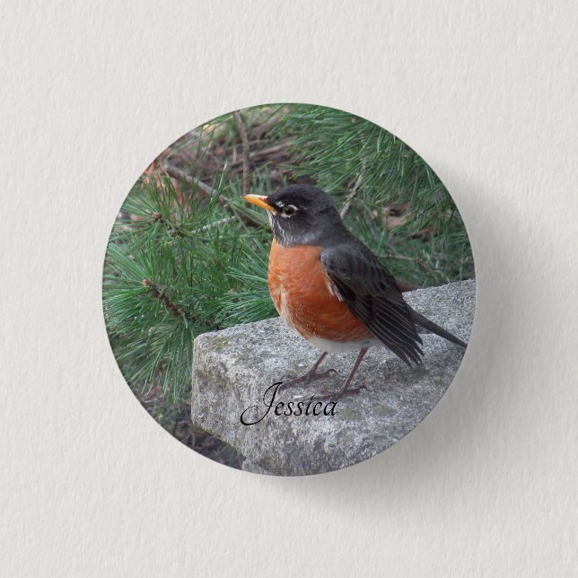 Robin Photo Personalized Name   Button (Front)
