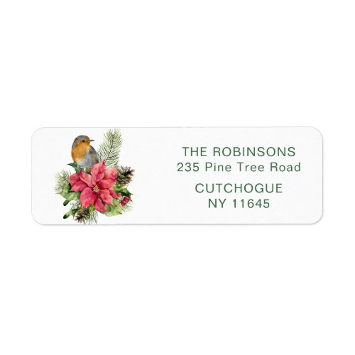 Robin Poinsettia Pine Christmas Label