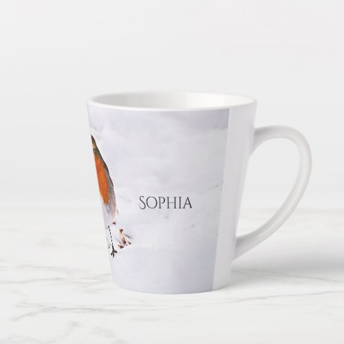 Robin red bird snow name latte mug