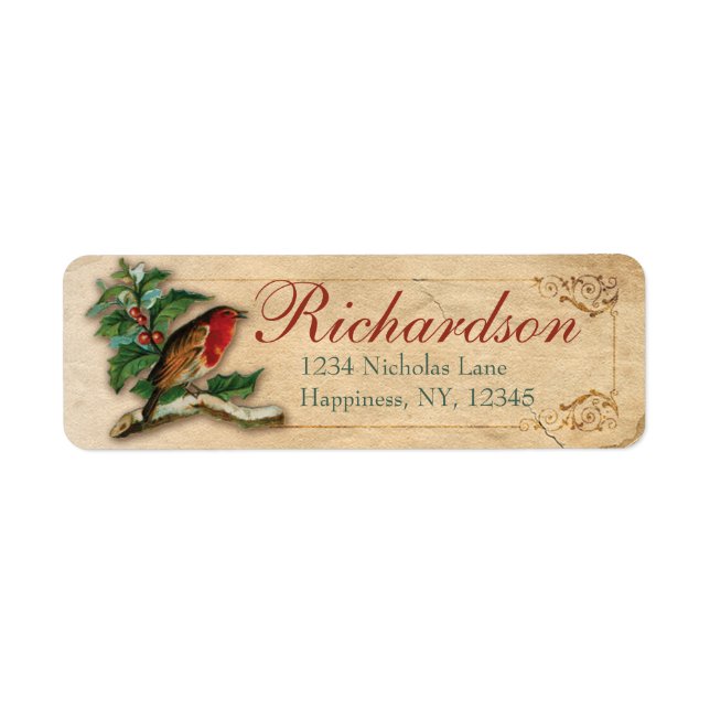 Robin Red Breast Antique Victorian Christmas Old Label (Front)