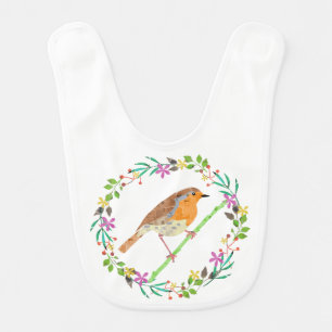 Robin Red Breast, bird of Christmas Baby Bib