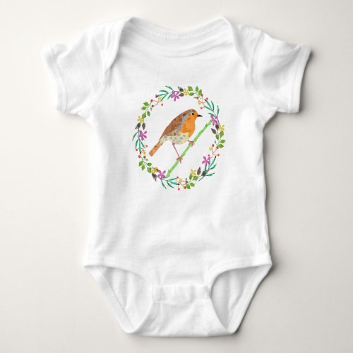 Robin Red Breast bird of Christmas Baby Bodysuit