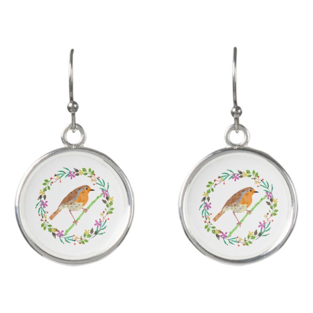 Robin Red Breast, bird of Christmas Earrings (Front)