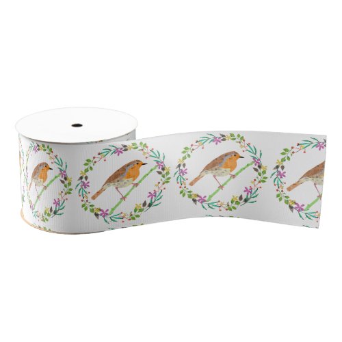 Robin Red Breast bird of Christmas Grosgrain Ribbon