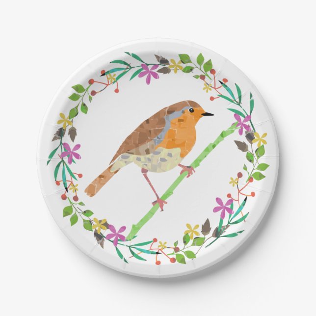 Robin Red Breast, bird of Christmas Paper Plates (Front)