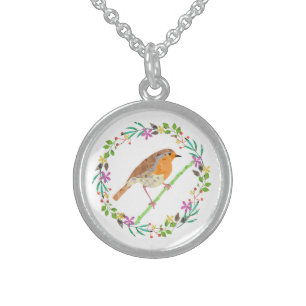 Robin Red Breast, bird of Christmas Sterling Silver Necklace