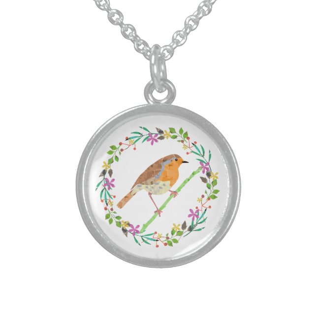 Robin Red Breast, bird of Christmas Sterling Silver Necklace (Front)