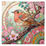 Robin Red Breast Bird Pink Floral Spring Flowers Ceramic Tile<br><div class="desc">"robin red breast bird art",  "orange perched on branch",  "pink flower spring blossoms",  "girly floral flowers blossom",  "pretty beautiful decorative sakura",  "contemporary gustav klimt inspired",  "feminine art deco nouveau",  "modern turquoise pastel ornamental",  "arty botanical asian oriental",  "vibrant mint teal green wildlife"</div>