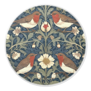 Robin Red Breast Birds William Morris style Bird Ceramic Knob