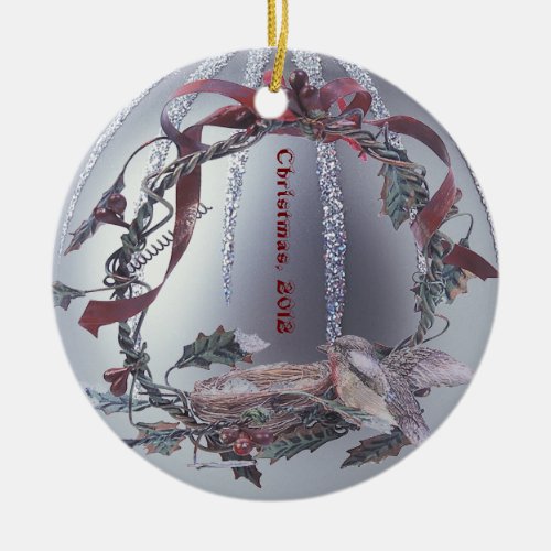 Robin Red Breast Embellished Silver Ornament