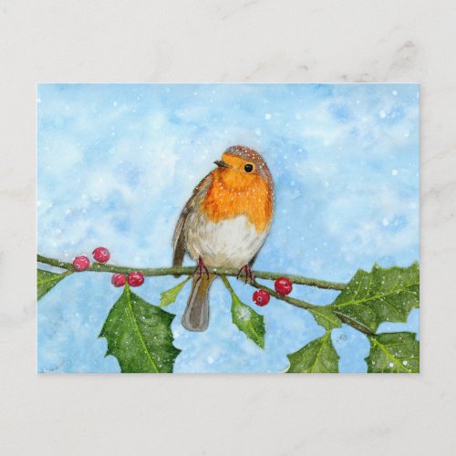 Robin Red Breast Watercolour Painting Postcard