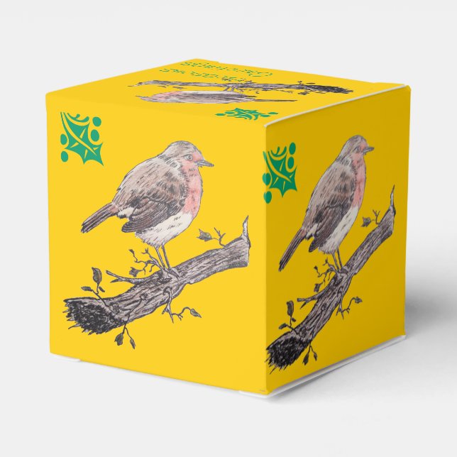 robin red breast with holly for christmas favor boxes (Back Side)