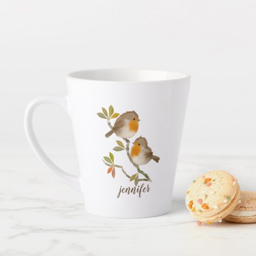 Robin Redbreast Birds Personalized Latte Mug