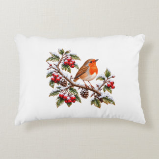 Robin Redbreast on Snowy Winter Branch Christmas Accent Pillow