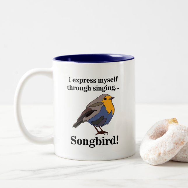 Robin Redbreast Songbird Two-Tone Coffee Mug (With Donut)